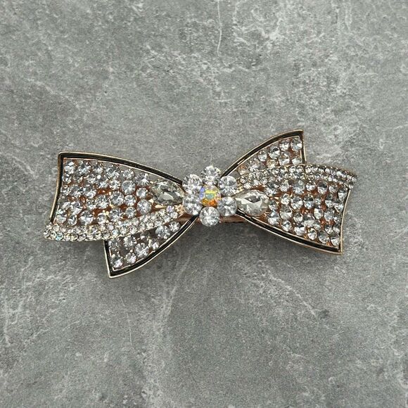 NWOT Rhinestone Bow Gold Barrette Hair Clip Hair Pin Accessory main image 9